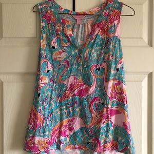 Lily Pulitzer Peal and Eat Essie Flamingo Top M